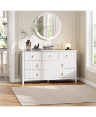 Dresser for Bedroom with 7 Drawers, Wide Modern Chest of Drawers with Metal Handle, Dresser TV Stand, Wood Drawer Organizer for Bedroom