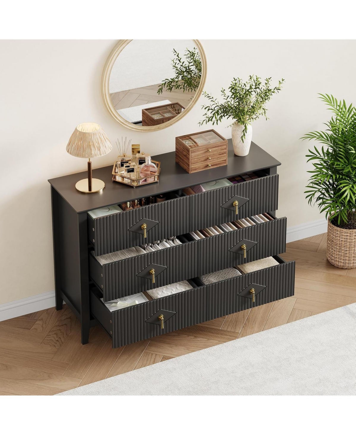 gaomon Fluted 6 Drawers Dresser for Bedroom, 54" Wide Modern Chest of with Metal Handle, Wooden Organizer Bedroom.