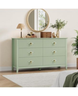 Fluted 6 Drawers Dresser for Bedroom, 54" Wide Modern Chest of Drawers with Metal Handle, Wooden Dresser Organizer for Bedroom.