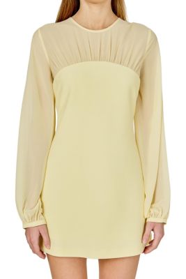 Women's Mixed Media Mini Dress with Puff Sleeves