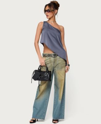 Women's Asymmetric Satin Effect One Shoulder Top