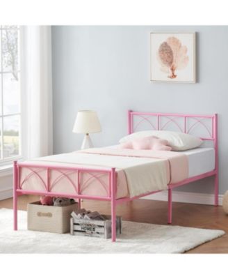 Twin Size Sturdy Modern Stylish Iron Bed Frame with Headboard and Footboard Metal Platform Bed - Simple Assembly, No Box Spring Needed.
