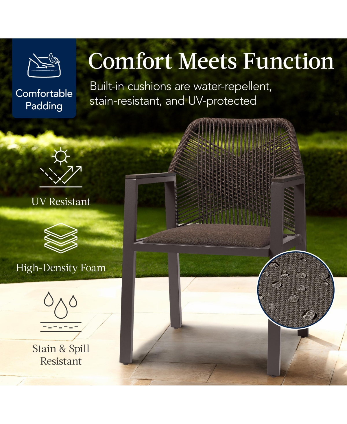 Best Choice Products Set of 2 Indoor/Outdoor Aluminum Woven Rope Dining Chairs w/ Armrests