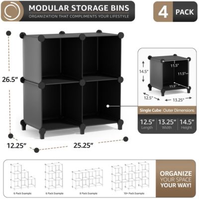 4-Cube Storage Organizer Cubby Shelf for Closet, Toys, Books, and More Space-Saving Bookshelf for Bedroom, Living Room, or Office