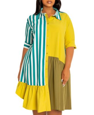 Women's Plus Size Mixed Stripe Shirt Dress