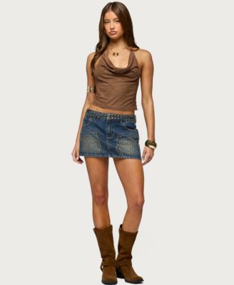 Women's Adeline Faux Suede Cowl Neck Halter Top