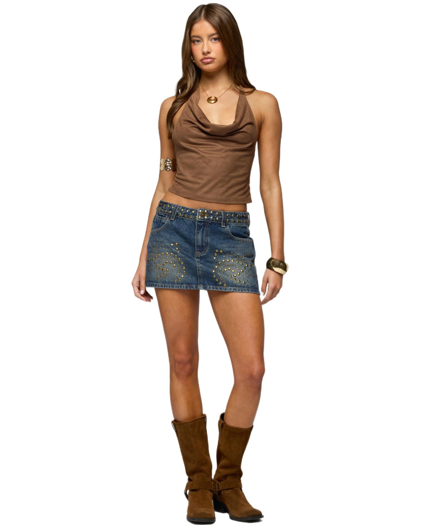 Женский топ Edikted Adeline Faux Suede Cowl Neck Halter, цвет: Коричневый — фото 3