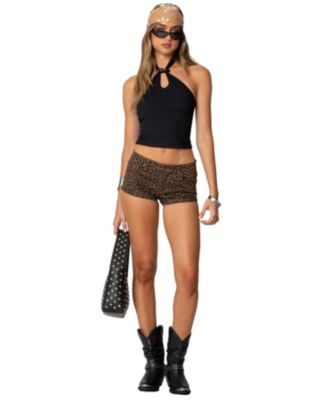 Women's Leopard Printed Twill Micro Shorts