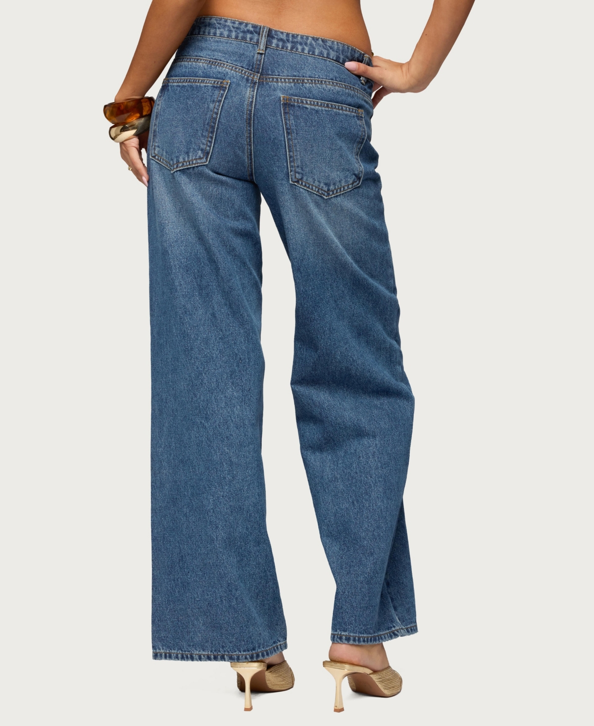 Edikted Women's Monika Stud & Grommet Low Rise Baggy Jeans