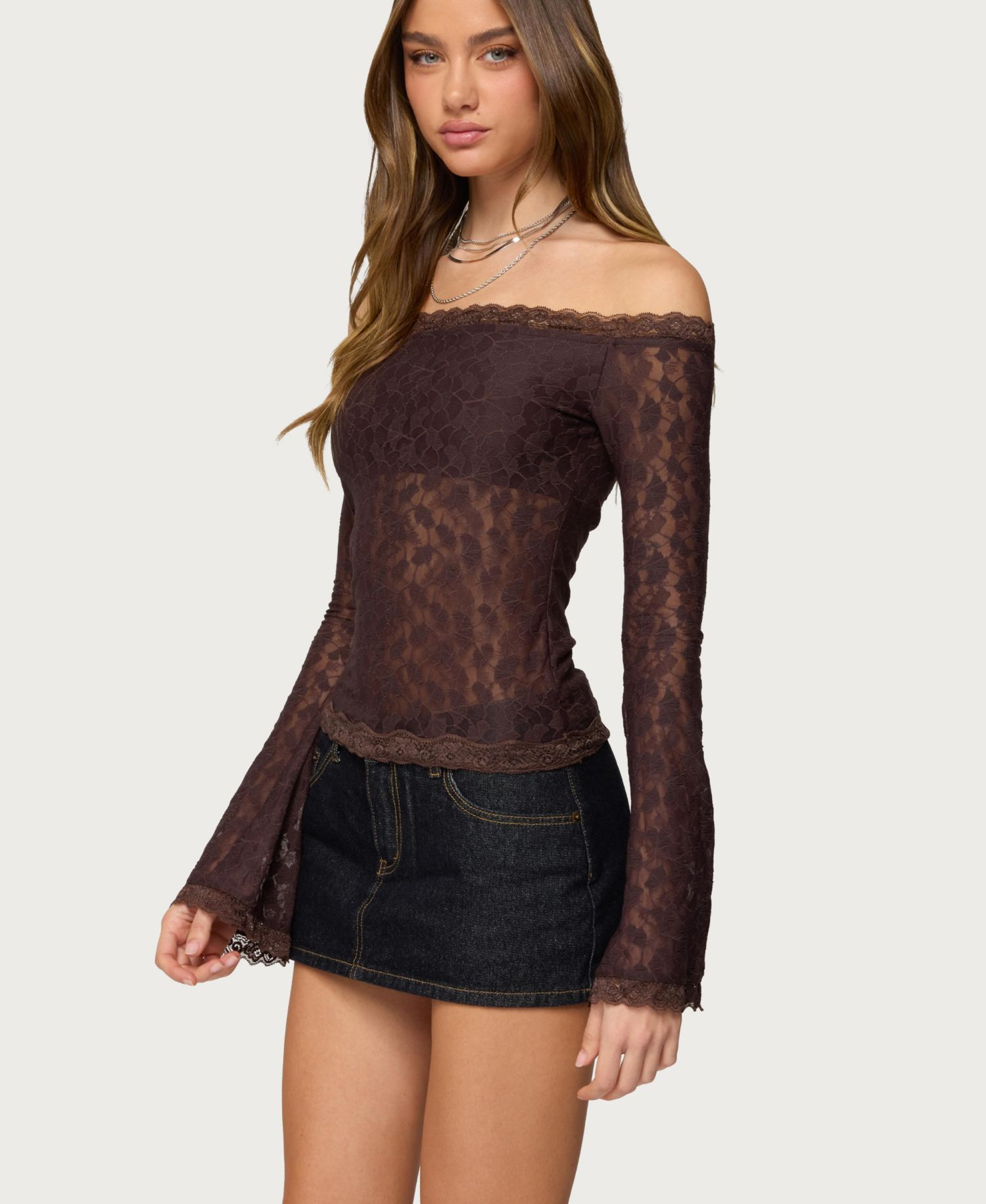 Women's Built In Bra Off Shoulder Lace Top