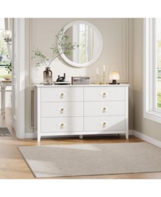 Dresser for Bedroom with 6 Drawers, 54 in Extra Wide Modern Chest of Drawers with Metal Handle, Dresser TV Stand, Wood Organizer for Bedroom