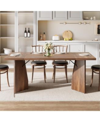 Senfot Rectangular Dining Table for 6, Long Wooden Rustic Farmhouse Tall Kitchen Table with Large Tabletopwith Heavy Duty