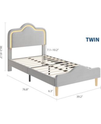 Bed Frame with Adjustable LED Headboard, Upholstered Princess Platform Bedframe