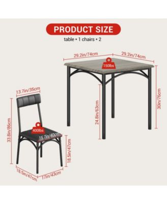 Dining Table Set, 1 Table and 2 Upholstered Chairs, for Breakfast Nooks and Small Dining Rooms, Ideal for Kitchen