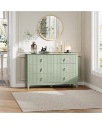 Dresser for Bedroom with 6 Drawers, 48 in Wide Modern Chest of Drawers with Metal Handle, Dresser TV Stand, Wood Drawer Organizer for Bedroom