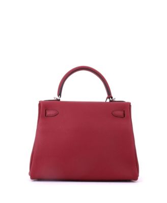 Kelly 28 Handbag Red Togo with Palladium Hardware