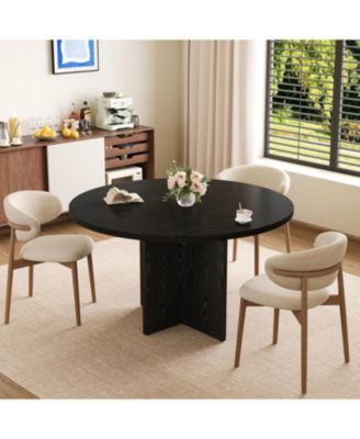 43.3"–59" Extendable Round to Oval Hidden Storage Dining Table – Modern Cross Base Design