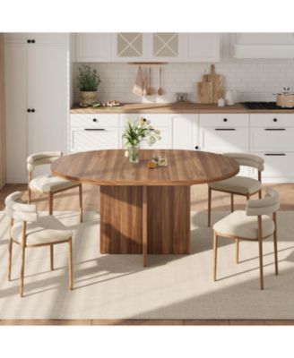 43.3"–59" Extendable Round to Oval Hidden Storage Dining Table – Modern Cross Base Design