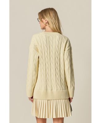 Women's Mixed Media Pleated V Neck Mini Dress