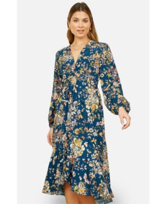 Women's Tie Knot Front Long Sleeve Midi Dress