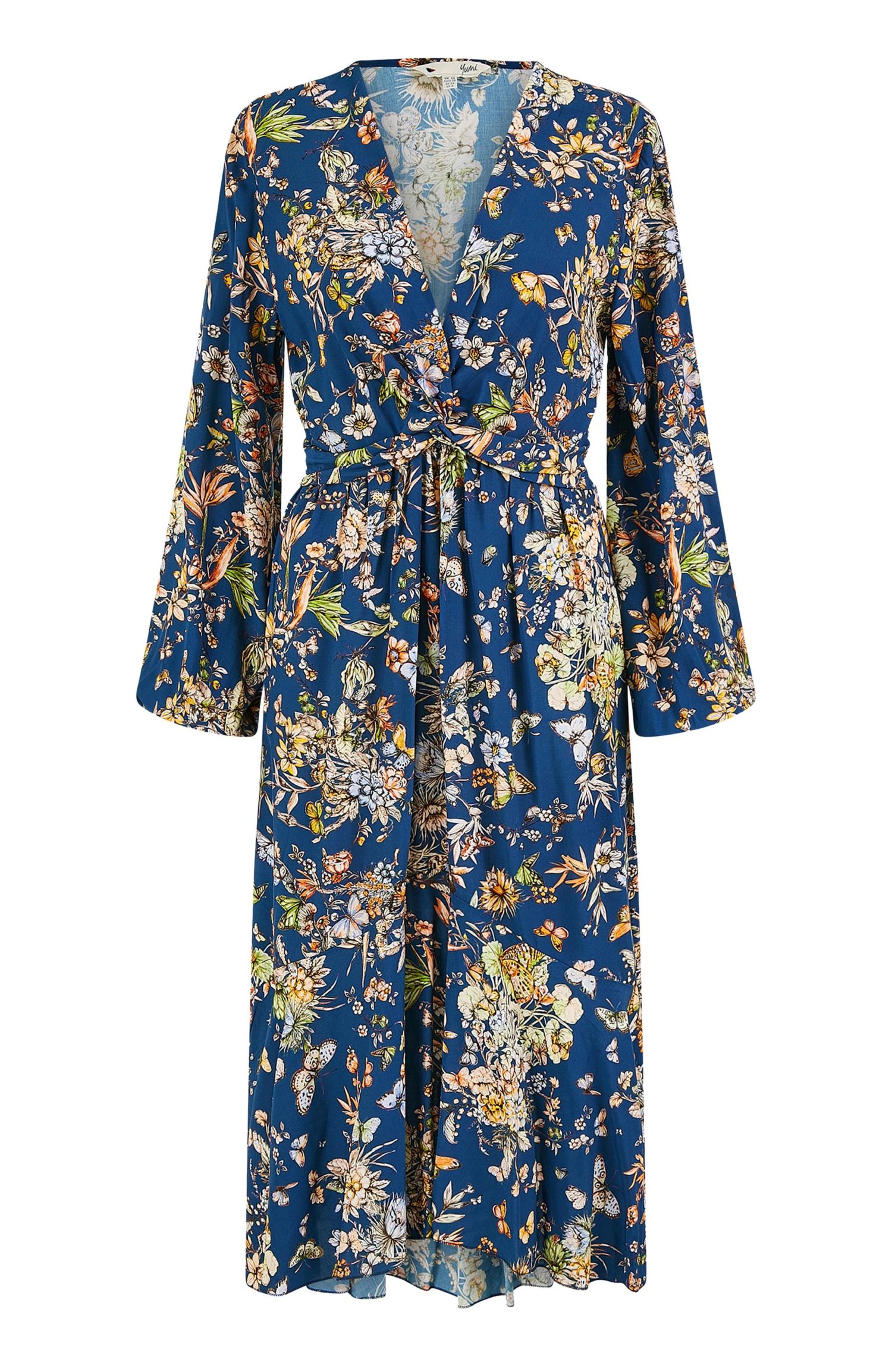 Women's Tie Knot Front Long Sleeve Midi Dress