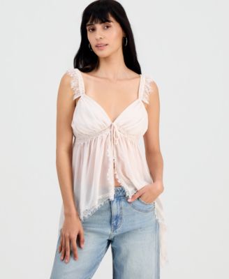 Women's Lace-Trim Handkerchief-Hem Tank Top