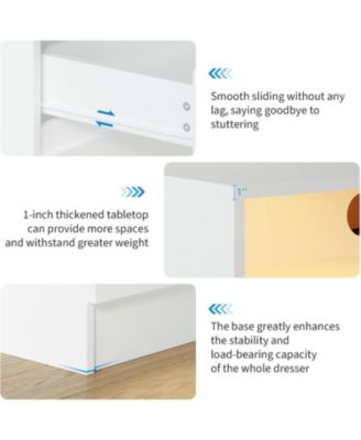 4 Drawer Double Dresser with Power Outlet, Accent Chests of Drawers with LED Light, Modern White Storage Dresser with Charging