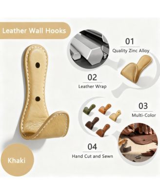 4Pc Leather-Wrapped Zinc Alloy Wall Hooks for Home