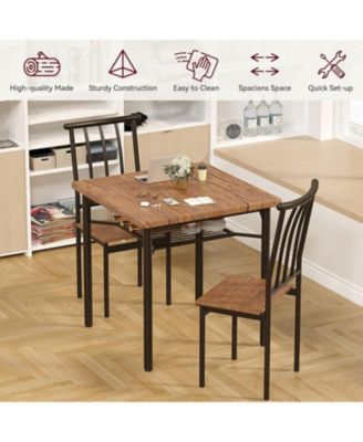 Dining Table Set for 2, Kitchen Table and Chairs with Wine Rack, 3Pcs Square Dining Room Table Set for Small Space, Apartment