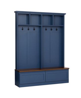 Farmhouse 4-in-1 Hall Tree with Wood Grain Bench with 2 Large Drawer for Hallway