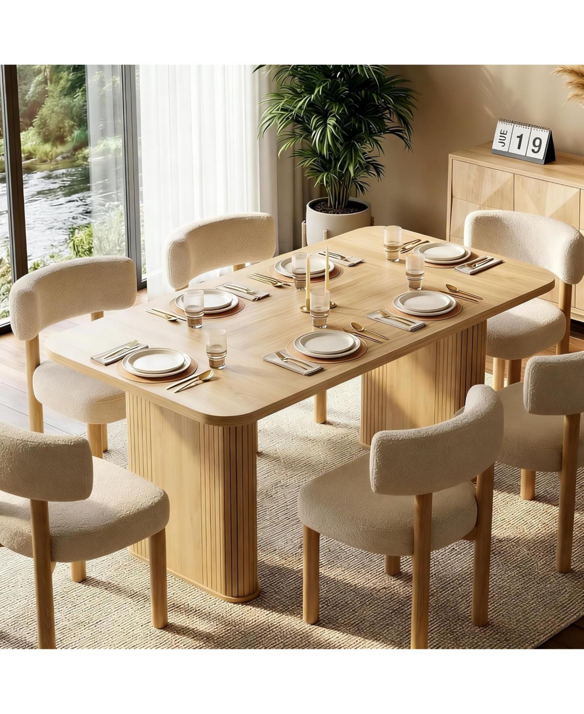 gaomon 62" Large Dining Table, Set for 6-8 People, Kitchen Dining Table with Grille Design, Suitable for Dining, Home, Office, Living