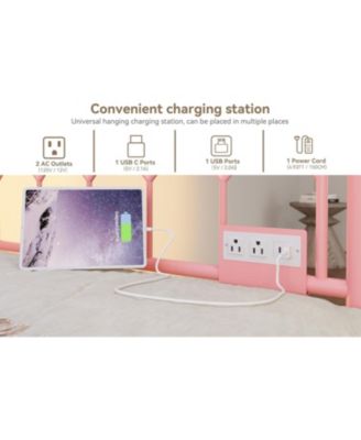 Twin Daybed with Trundle, Metal Trundle Bed with Charging Station & LED Lights, Sofa Bed Frame with 6 Locking Caster Wheels for Living Room