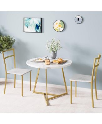 Dining Table Set for 2, Round Kitchen Table and Chairs for 2, Modern Dining Room Table Set with 2 Metal and Wood Chairs