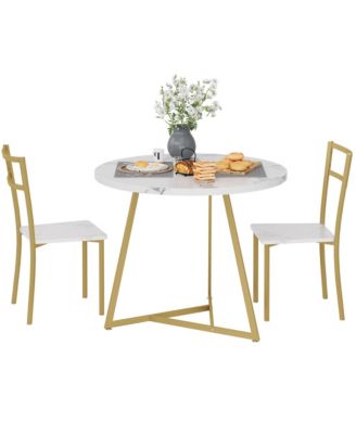 Dining Table Set for 2, Round Kitchen Table and Chairs for 2, Modern Dining Room Table Set with 2 Metal and Wood Chairs