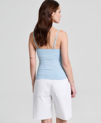 Women's Seamless Lace-Trim Rib-Knit Tank Top