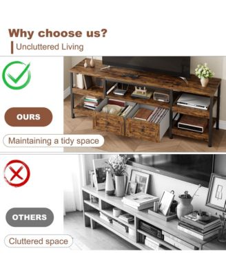 Industrial Media Console,Rustic Entertainment Center,Metal Frame TV Stand with Storage DrawerFarmhouse Modern TV Cabinet