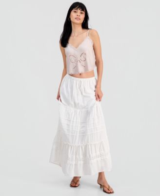 Juniors' Cotton Tiered Tie-Waist Maxi Skirt
