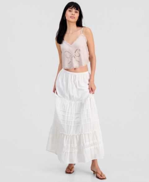 Женская юбка And Now This Cotton Tiered Tie-Waist Maxi, цвет: Calla Lilly