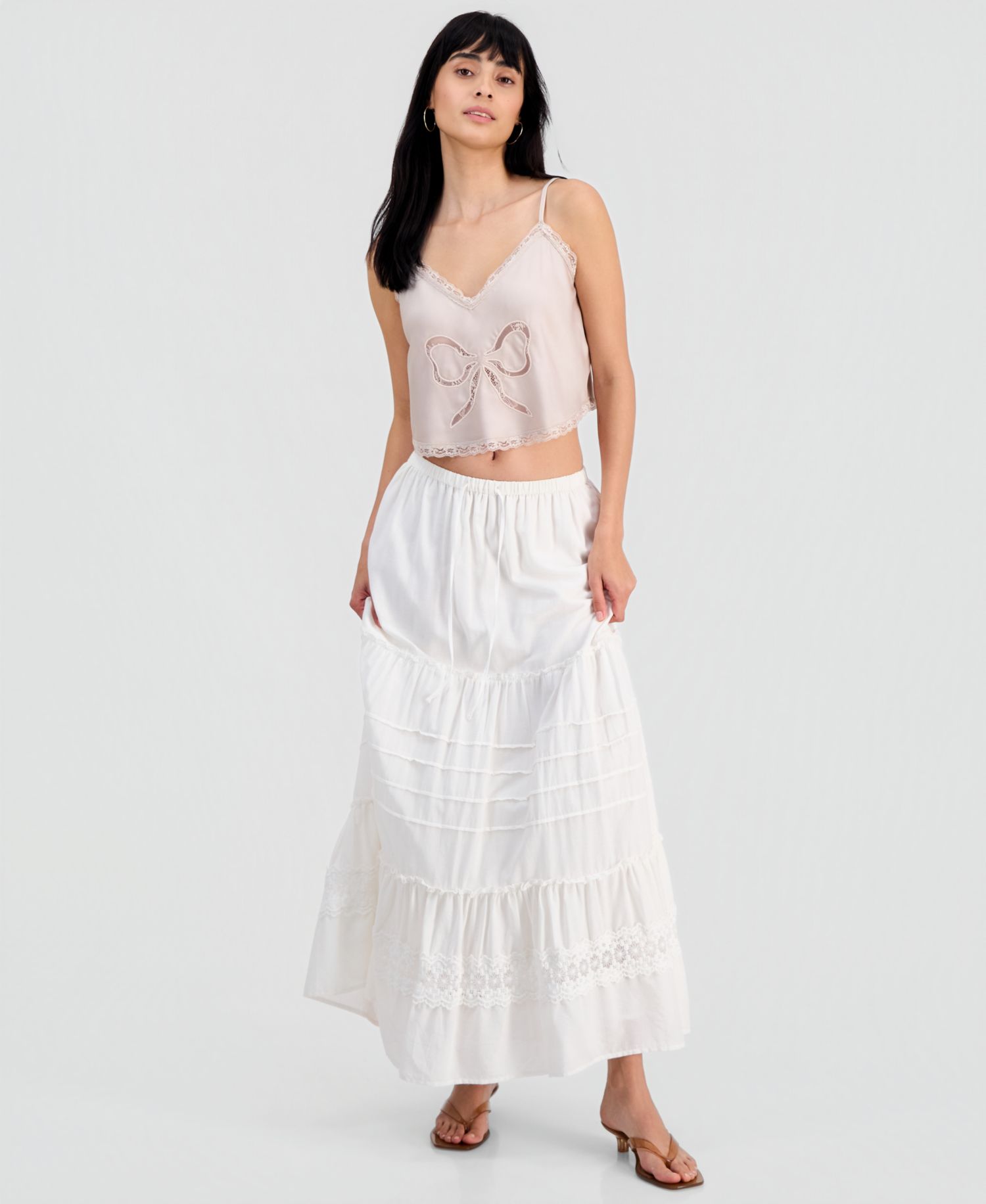 Women's Cotton Tiered Tie-Waist Maxi Skirt
