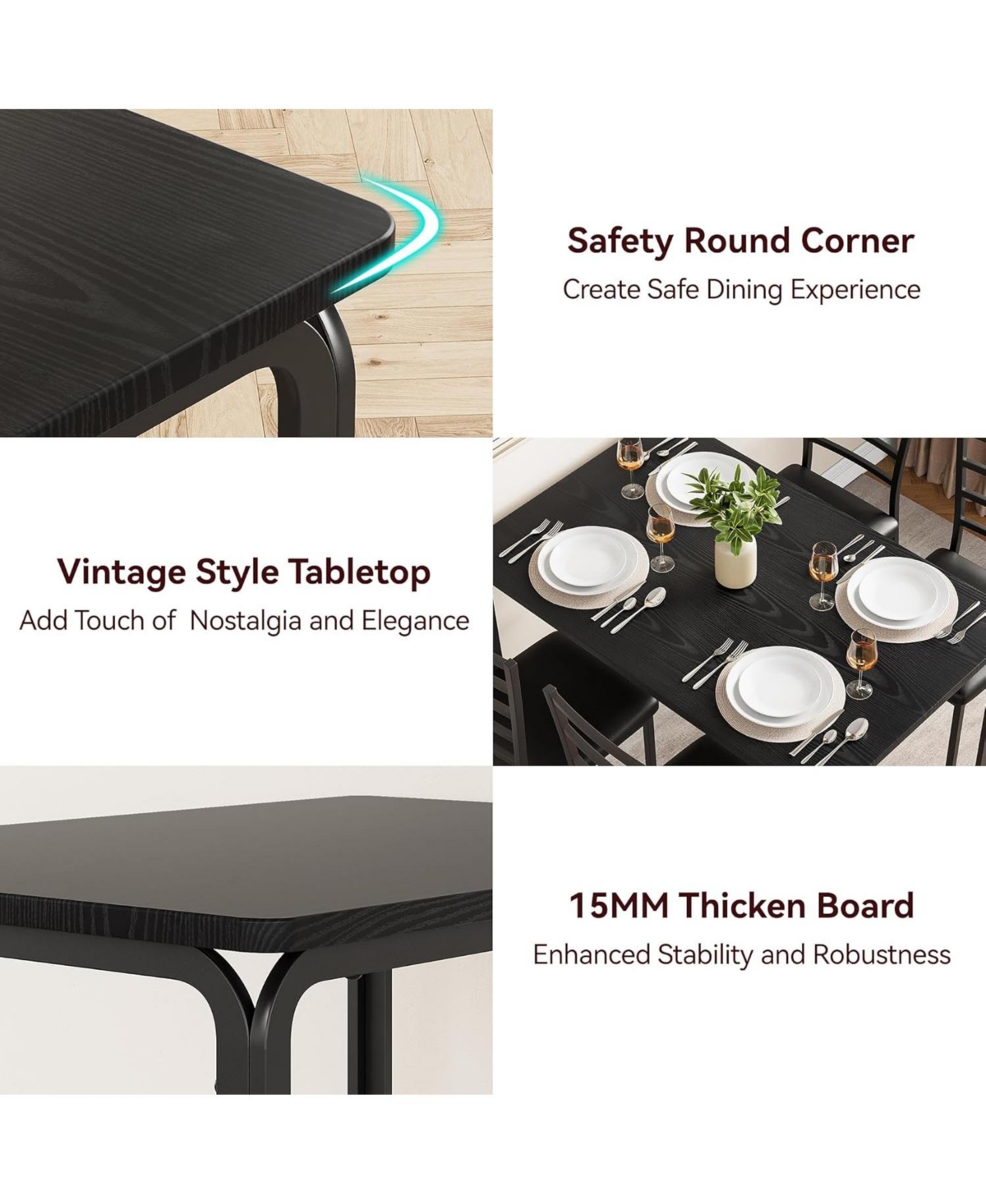 gaomon 5-Piece Dining Table Set for 4, Modern Rectangle Kitchen with Upholstered Chairs