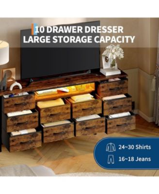 63 Inch TV Stand Dresser with 10 Drawers, Long Entertainment Center for TVs Up to 75 Inch