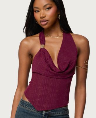 Women's Mimi Asymmetric Textured Mesh Halter Top