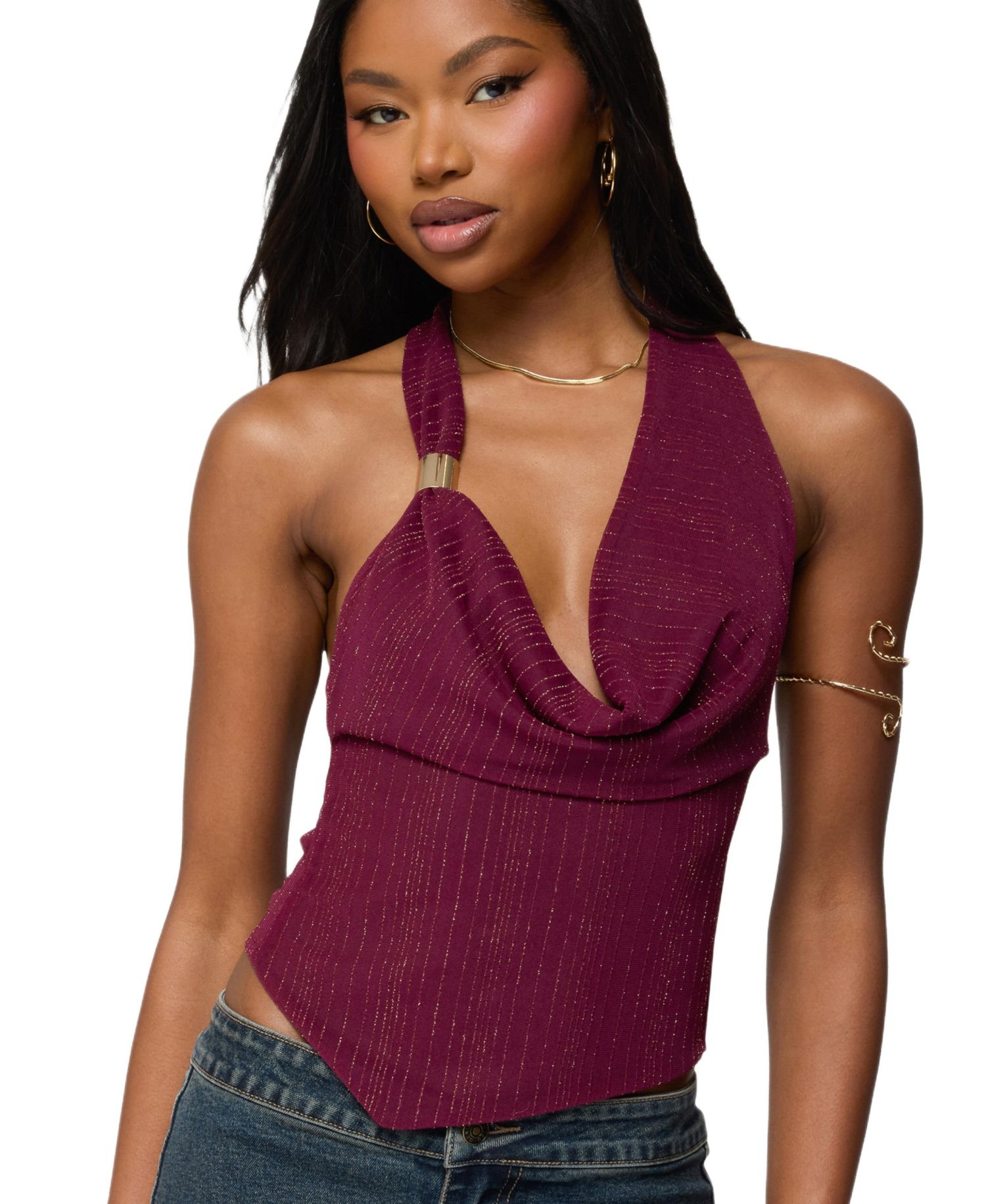 Women's Mimi Asymmetric Textured Mesh Halter Top