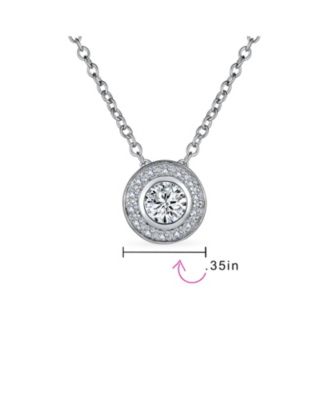 Classic Art Deco Style CZ Halo Circle Circlet Rosette Solitaire Pendant Cubic Zirconia Sterling Silver