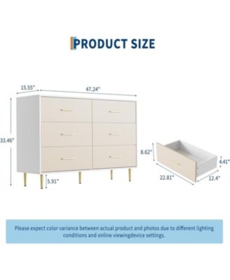 Large Wooden Dresser with Metal Legs & Handles 6-Drawer Storage Cabinet