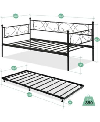Twin Daybed with Trundle, Metal Trundle Bed, Space Saving Sofa Bed Frame & Guest Bed for Small Apartment, Bedroom, Living Room