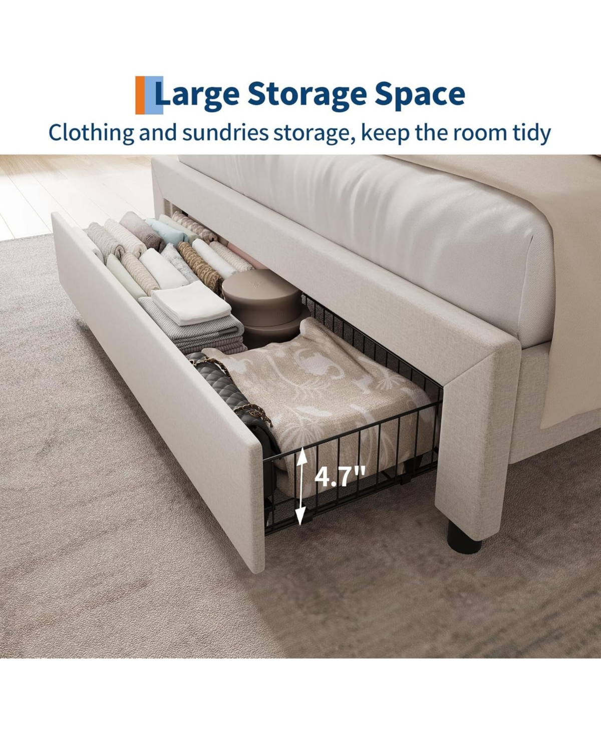 gaomon Bed Frame with Storage Headboard, Wooden Full Bed Frame with Charging Station, Metal Platform BedFrame with Large Drawers