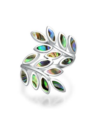 Rainbow Abalone Ivy Laurel Vine Leaf Bypass Full Finger Ring Sterling Silver
