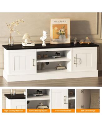 Farmhouse TV Stand for 65 Inch TVs, Entertainment Center with Storage Cabinets, Modern Media Console Table