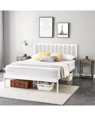 Queen Size Metal Bed Frame, Platform Bed with Wave Headboard and 2 Storage Drawers, Metal Mattress Foundation, No Box Spring Needed
